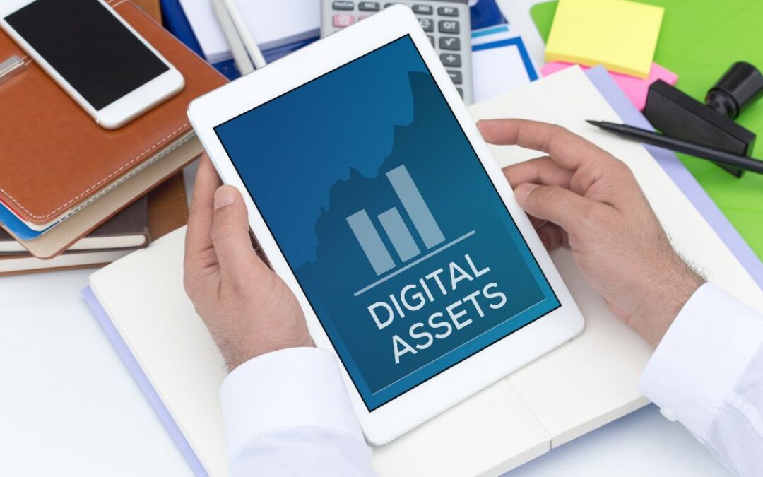 a table on a desk that says digital assets