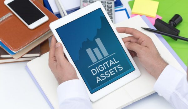a table on a desk that says digital assets