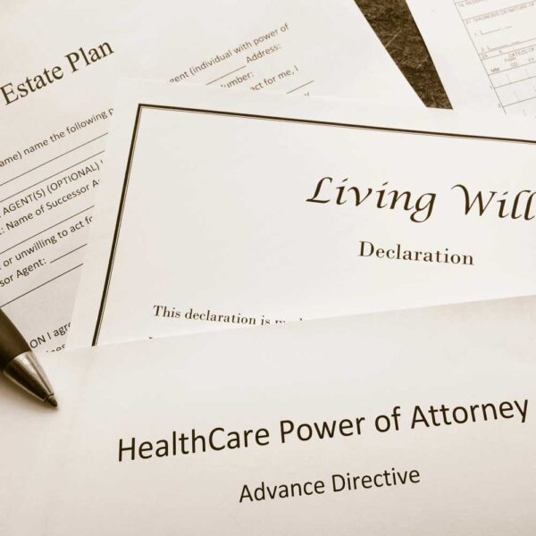 A picture of an Estate Plan, Living Will, HealthCare Power of Attorney documents