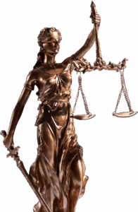 a statue of Justice holding scales